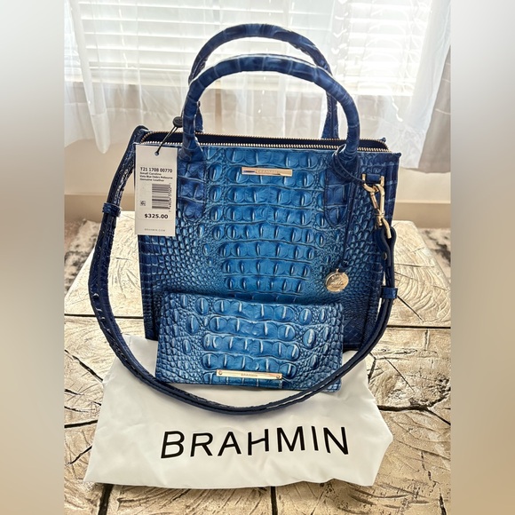 Brahmin Vibrant Blue Embossed Crossbody Bag